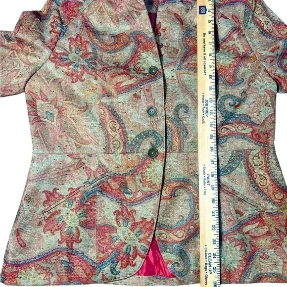 Coldwater Creek Jacket Button Up Mandarin Collar Retro Print Pockets Lined - Picture 6 of 9